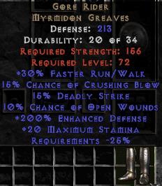 Bild 1 von LEGACY Gore Rider Myrmidon Greaves Upgraded 213 Defense Perfect Europe Non Ladder
