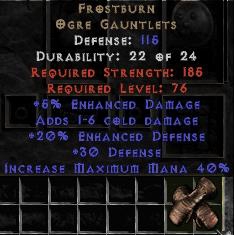 Bild 1 von LEGACY Frostburn 20 Ed Ogre Gloves Upgraded 115Def Perfect Europe Non Ladder