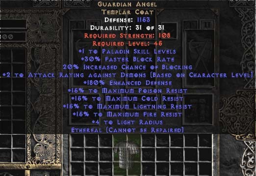Bild 1 von LEGACY Guardian Angel Ethereal Europe Non Ladder  / (Stats) 200 Def Upg 1893-2384 Defense