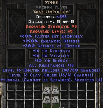 Bild 1 von LEGACY Stone Archon Plate Eth Bugged 290 Ed Perfect Europe NON Ladder